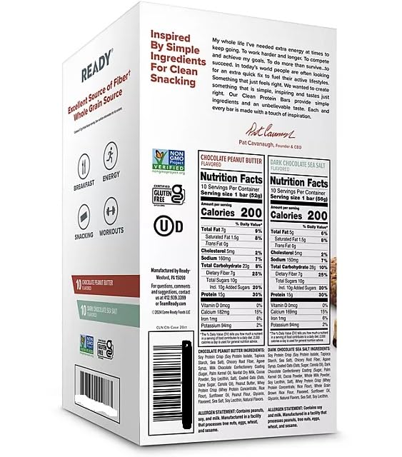 Ready Nutrition CLEAN Bar emphasizing satiety with fiber for on-the-go fullness.