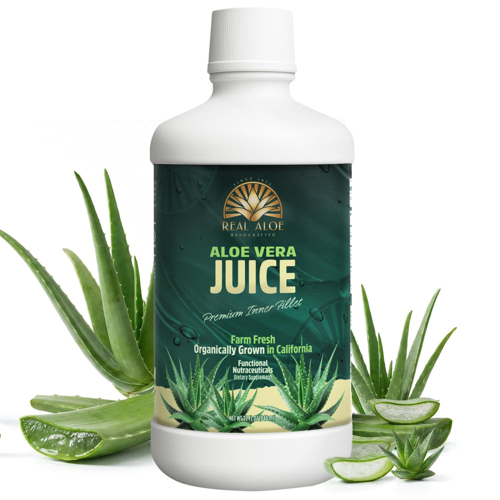 Real Aloe Jugo de Aloe Vera, sorbo diario para hidratar y refrescar.