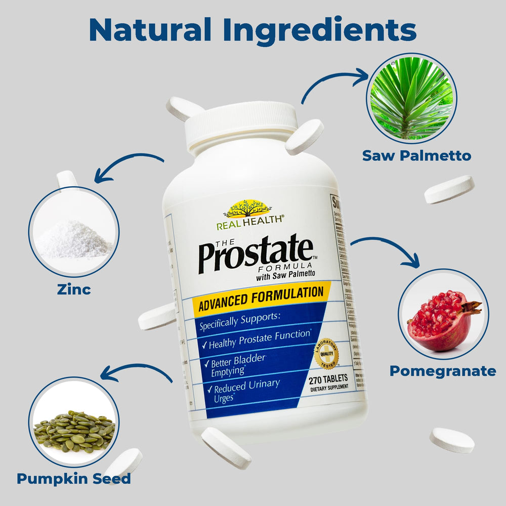 Real Health Prostate Formula label view showing ingredients for health.