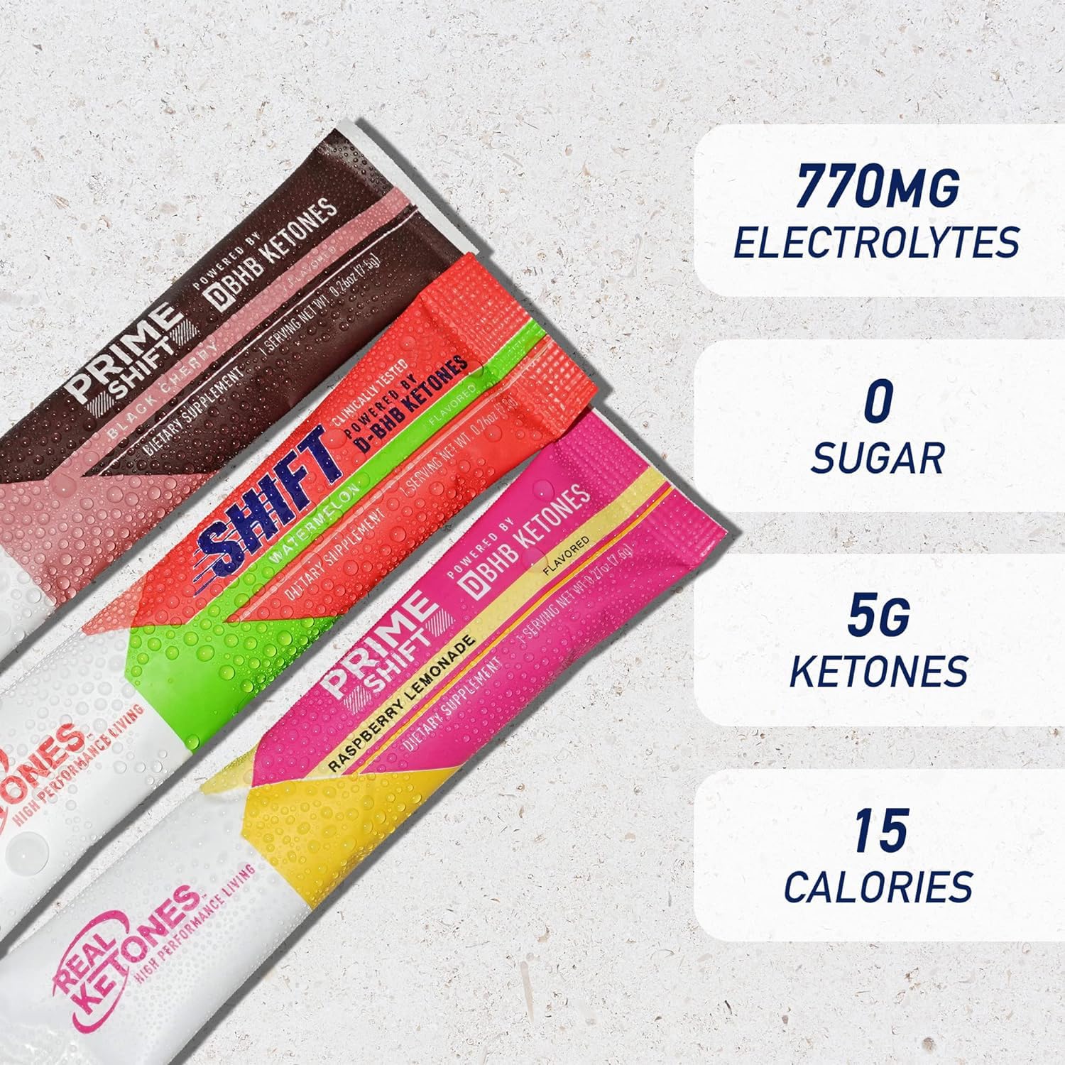 Close-up of Real Ketones BHB powder scoop measuring a 5g serving.