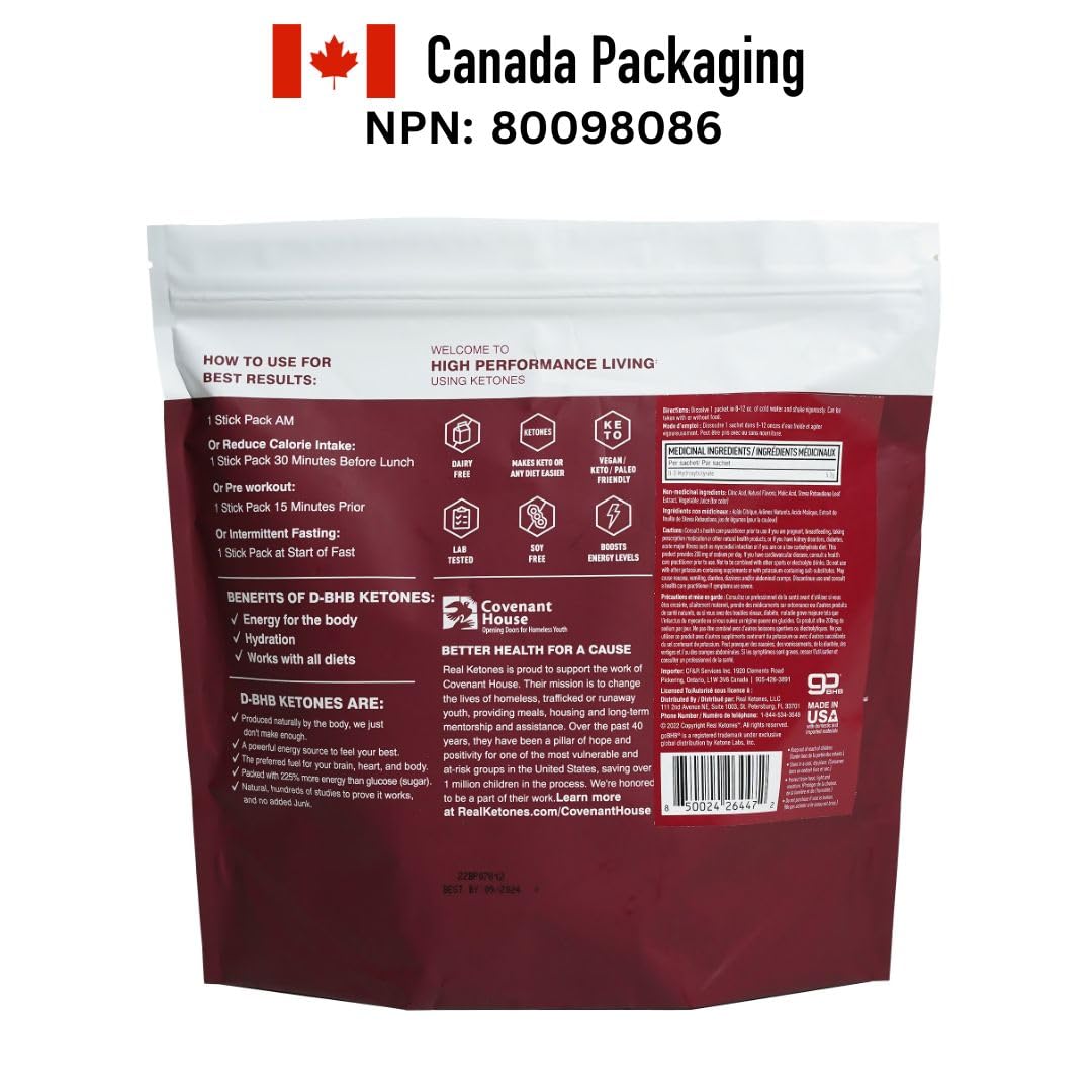 Real Ketones BHB mixed berry sachet offers caffeine energy boost.