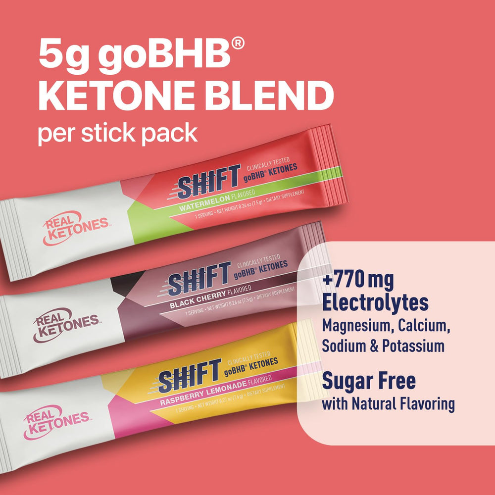 Real Ketones BHB no sugar drink mix highlights caffeine-free energy