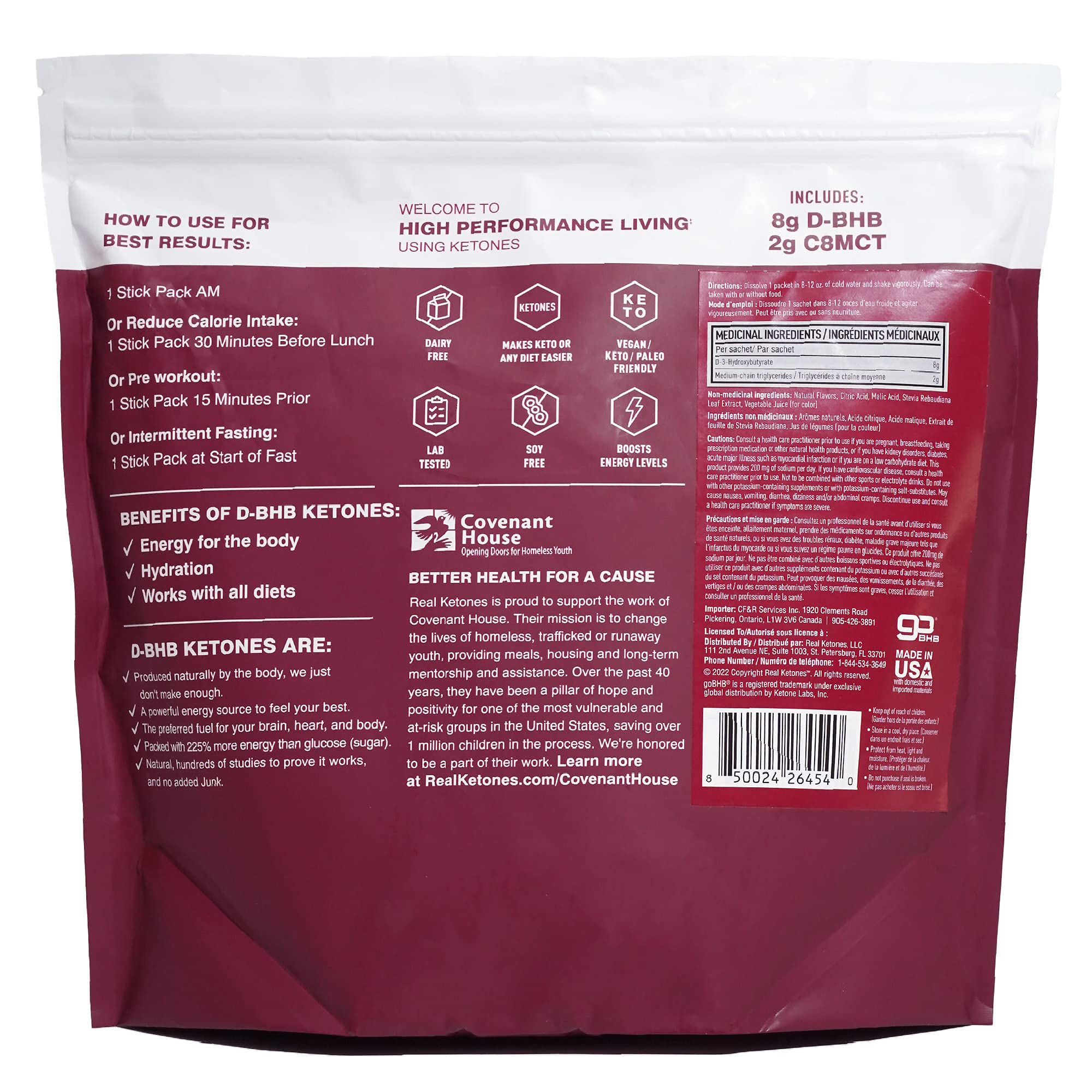 Real Ketones electrolytes sachet highlighting four minerals for hydration.