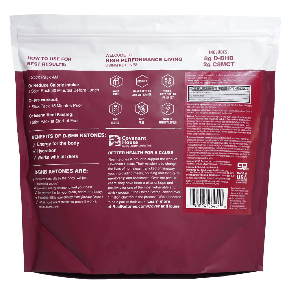 Real Ketones electrolytes sachet highlighting four minerals for hydration.