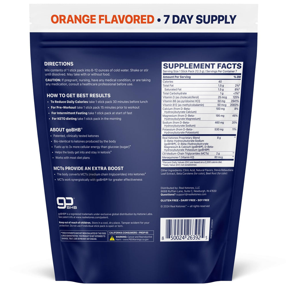 Real Ketones Elevate D-BHB + MCT Electrolyte Drink Packets (Orange ...