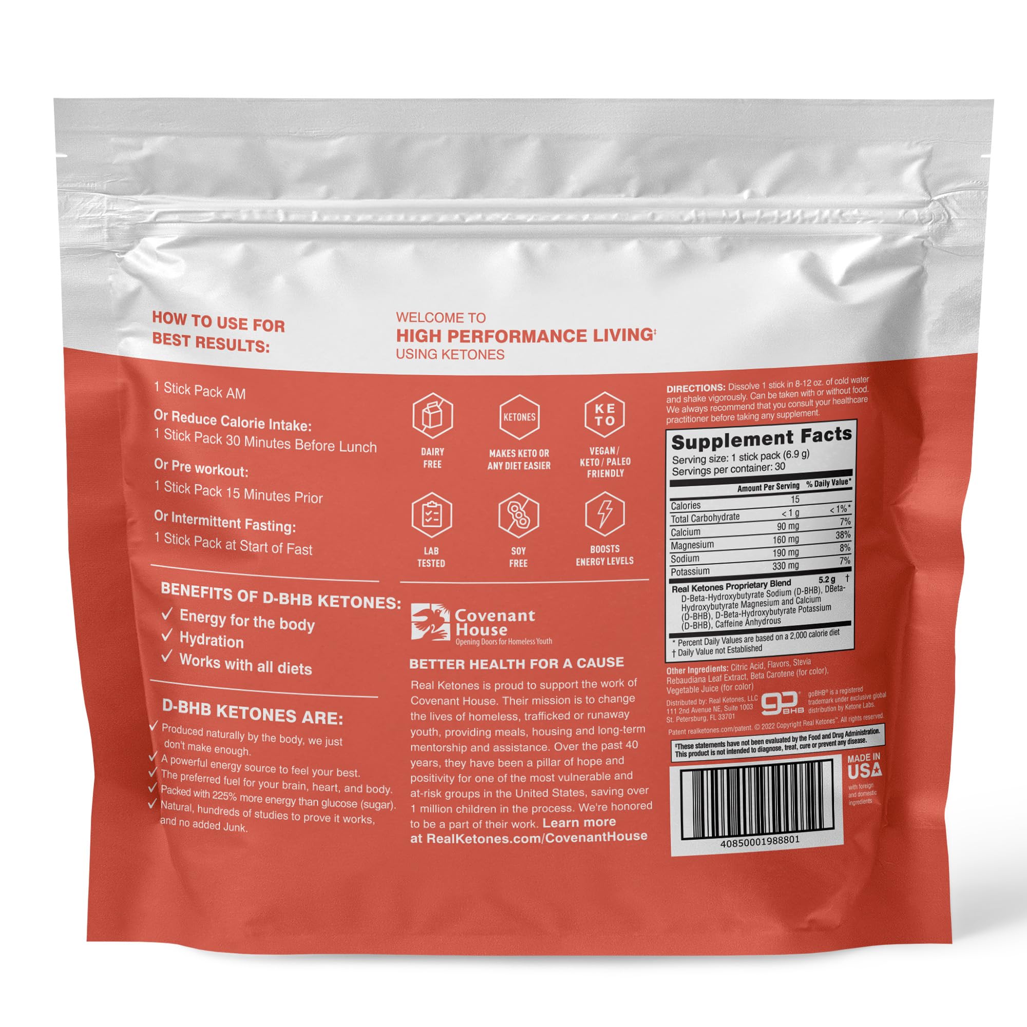Real Ketones ingredient icons on packaging illustrating electrolyte support.