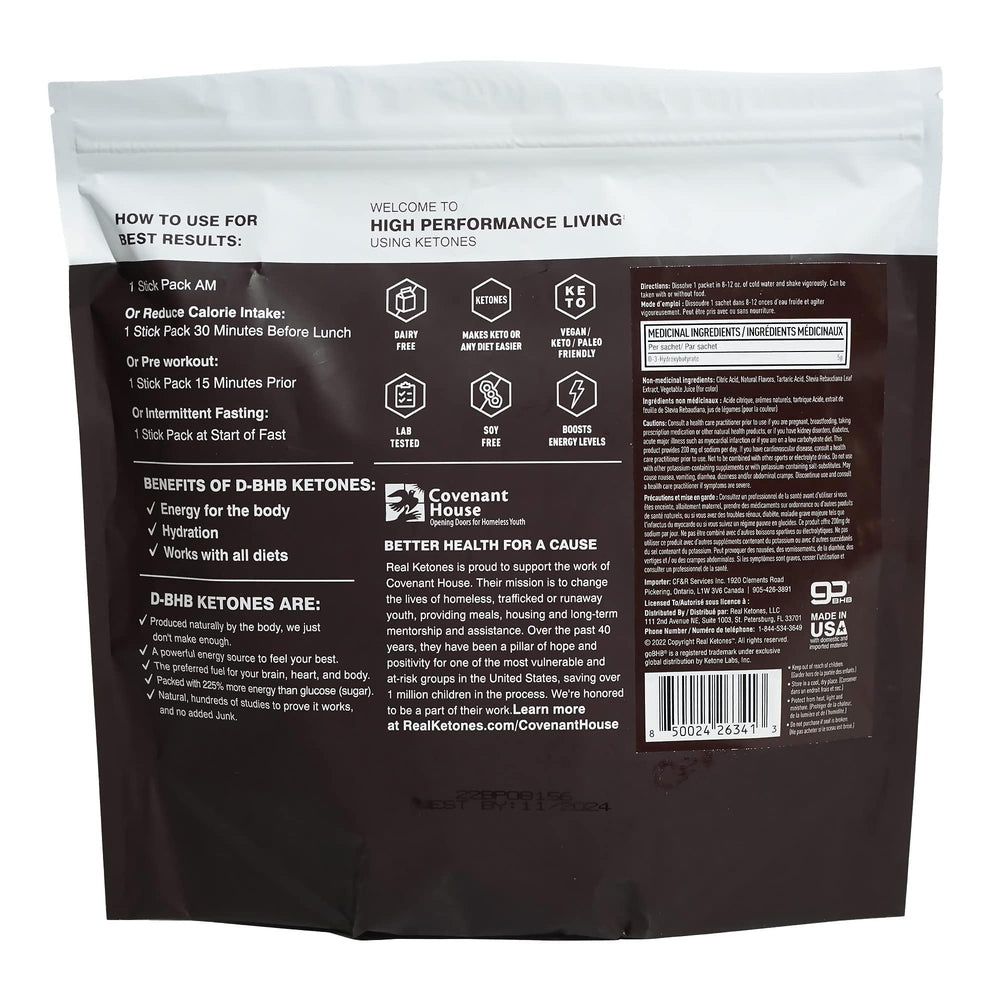 Real Ketones 30-count packaging shown for on-the-go hydration.