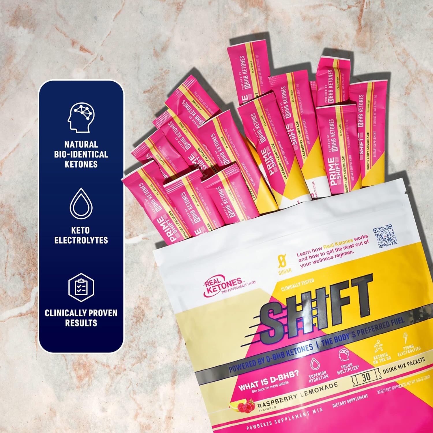 Real Ketones packet opening closeup showing easy grab-and-go usage