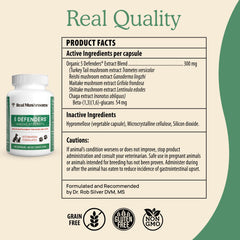 Real Mushrooms 5 Defenders chaga capsule with organic clean-label ingredients.