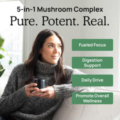 Real Mushrooms 5 Defenders organic mushroom extract seal and fruiting bodies