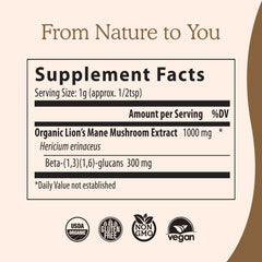 Real Mushrooms Lion's Mane 30% beta-glucans badge signals potency.