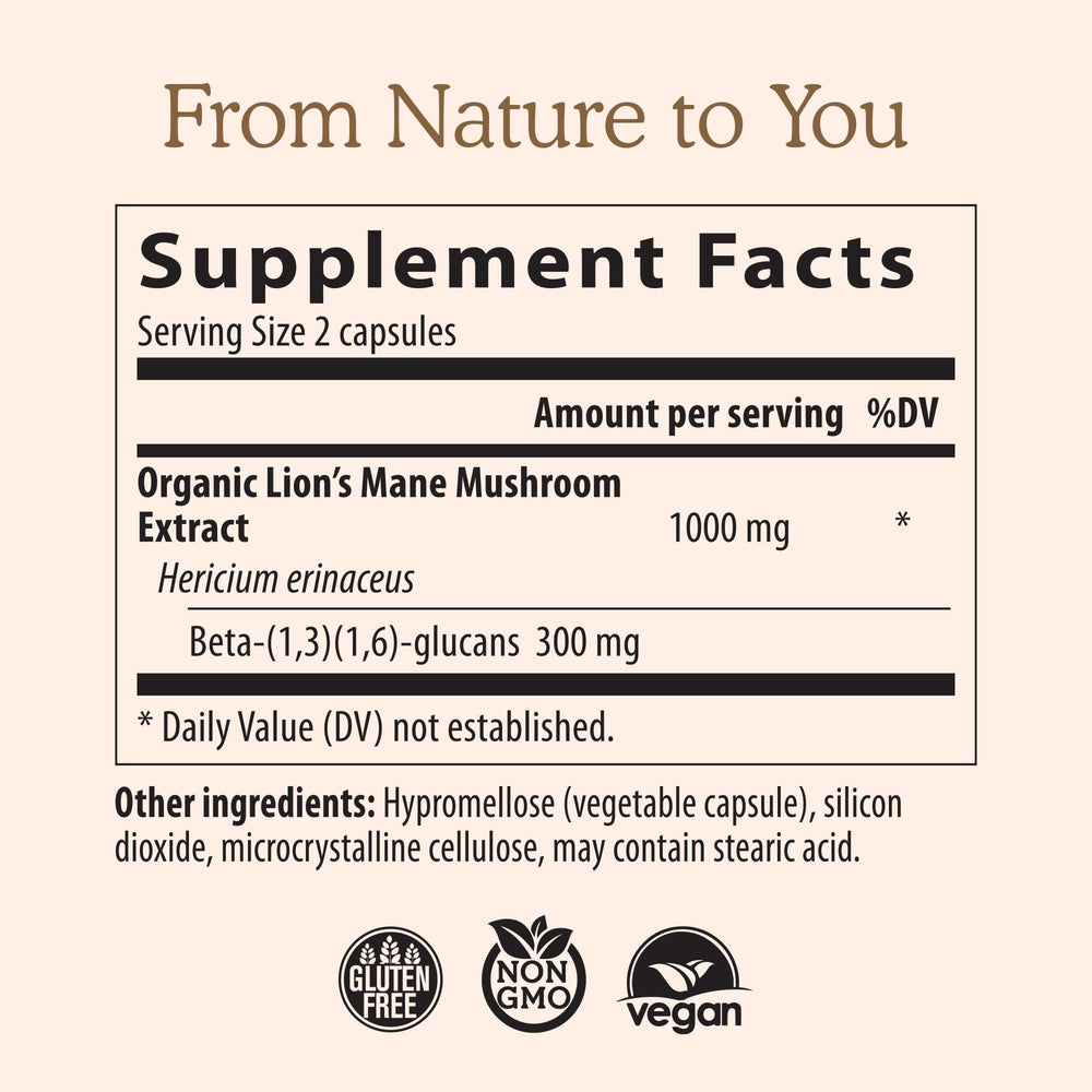 Real Mushrooms Lion's Mane capsules close-up highlighting easy daily intake