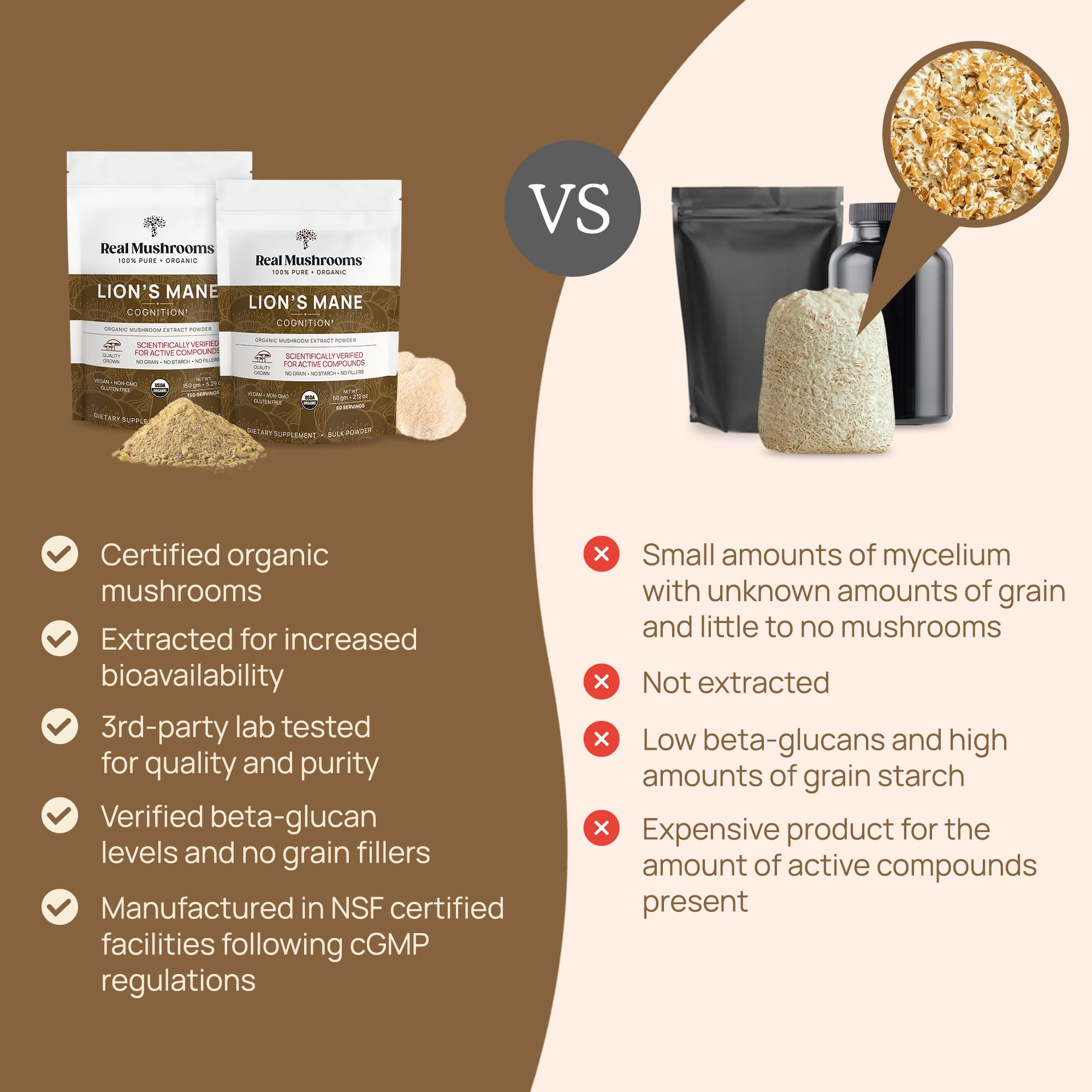 Real Mushrooms Lion's Mane pure powder in smoothie or coffee boost.