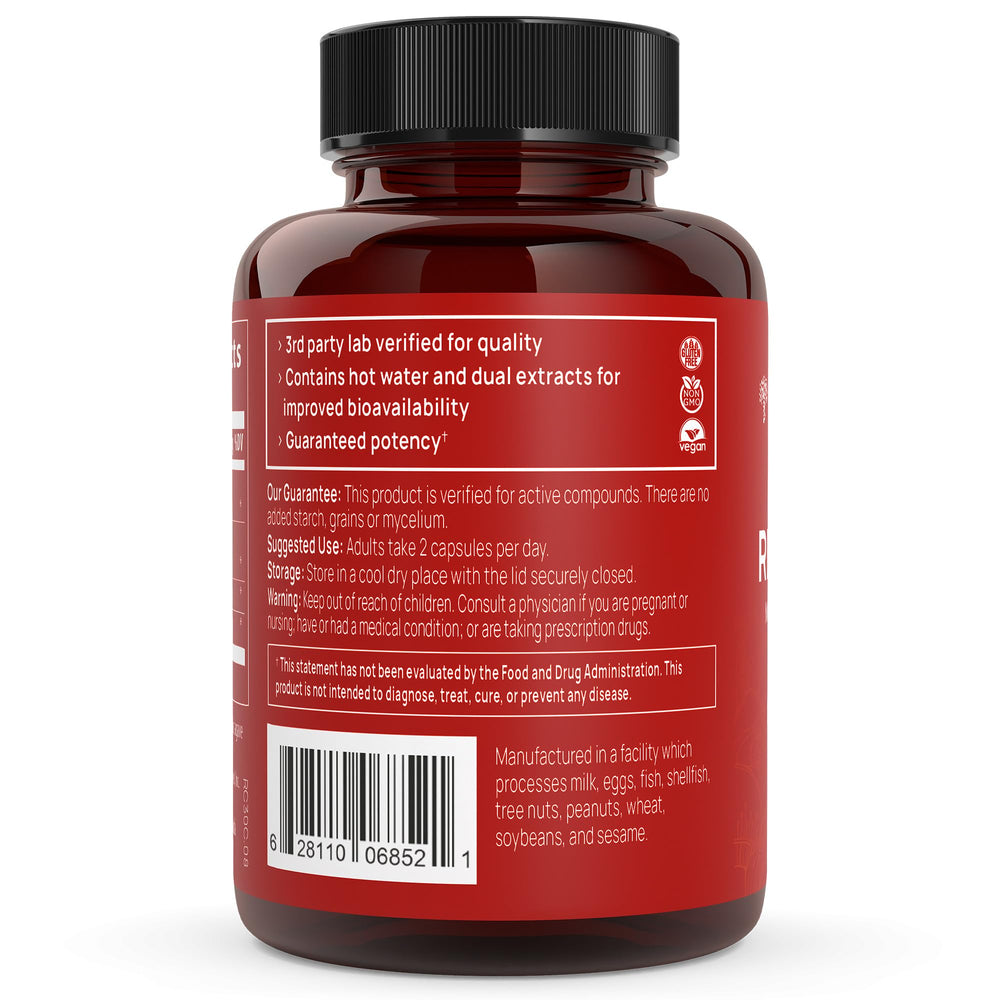Real Mushrooms RealClarity NSF certification badge on packaging.