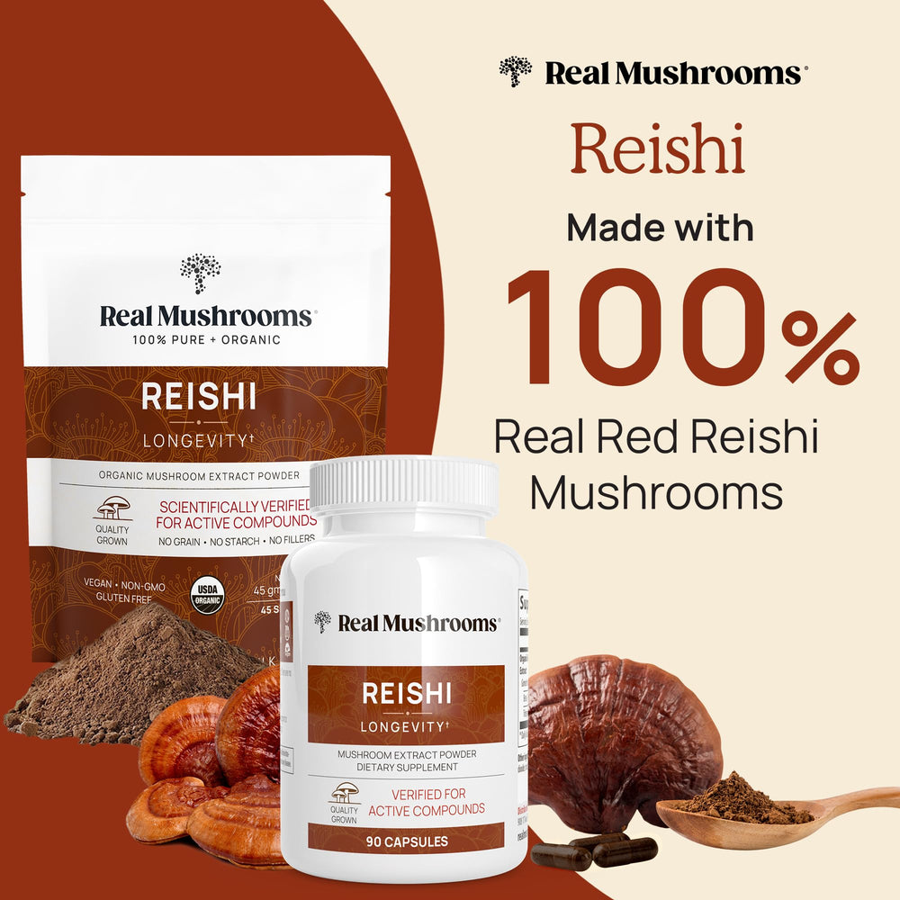 Ingredients label for Real Mushrooms Reishi shows no fillers.
