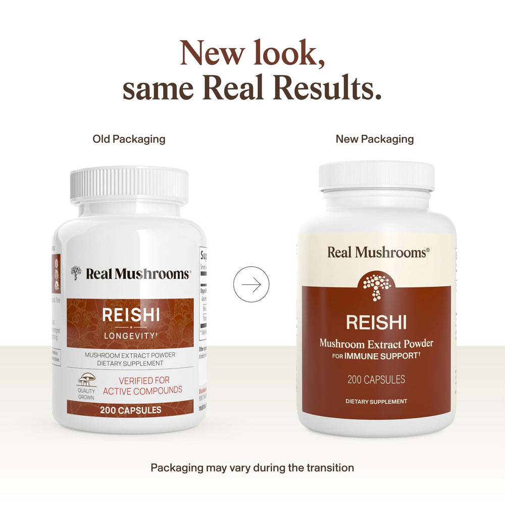 Pouring Real Mushrooms Reishi capsules allows easy addition to beverages.