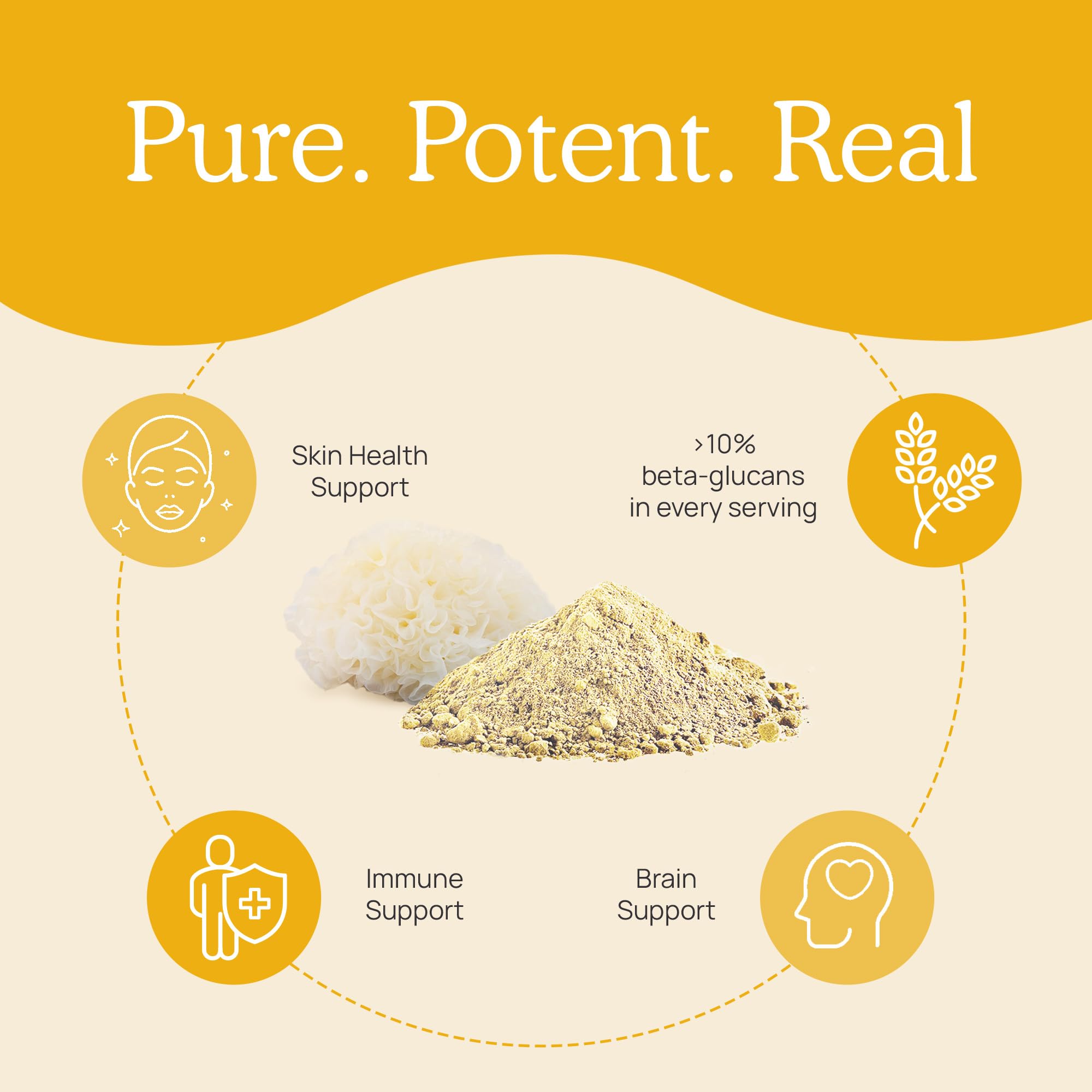 Real Mushrooms Tremella label nutrition closeup emphasizes organic, non-GMO attributes.
