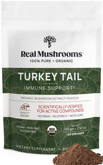 Real Mushrooms Turkey Tail powder bottle ready for daily wellness use
