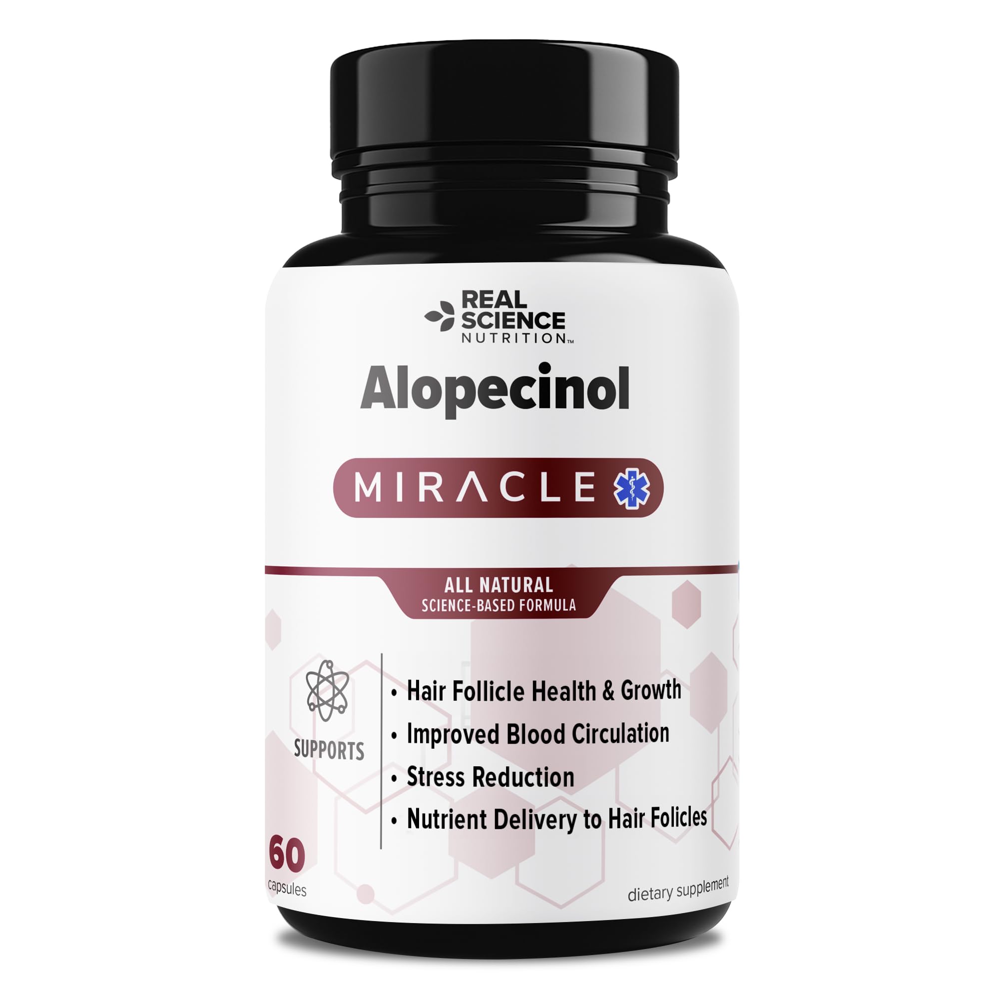 Real Science Nutrition Alopecinol Miracle bottle front view showing natural hair support