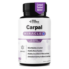 Real Science Nutrition Carpal Miracle bottle front for daily wrist comfort.