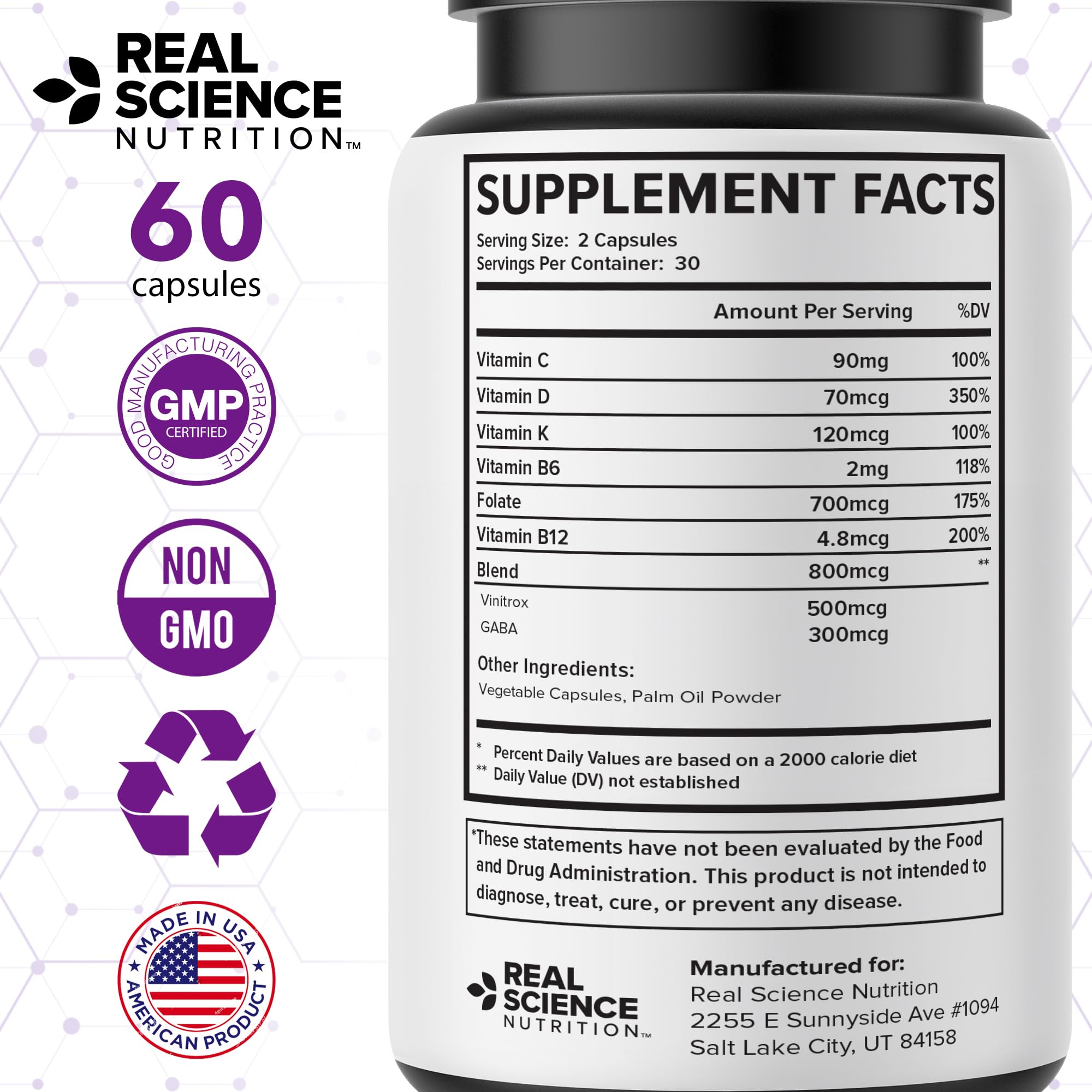 Real Science Nutrition Carpal Miracle manufacturing seal signals GMP quality.