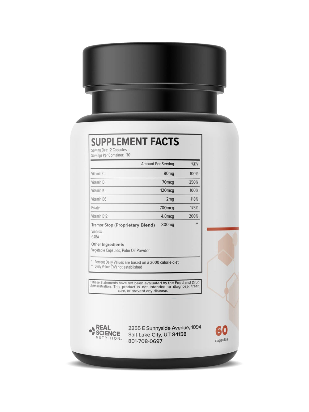 Real Science Nutrition Dystonia Miracle label closeup highlights ingredients