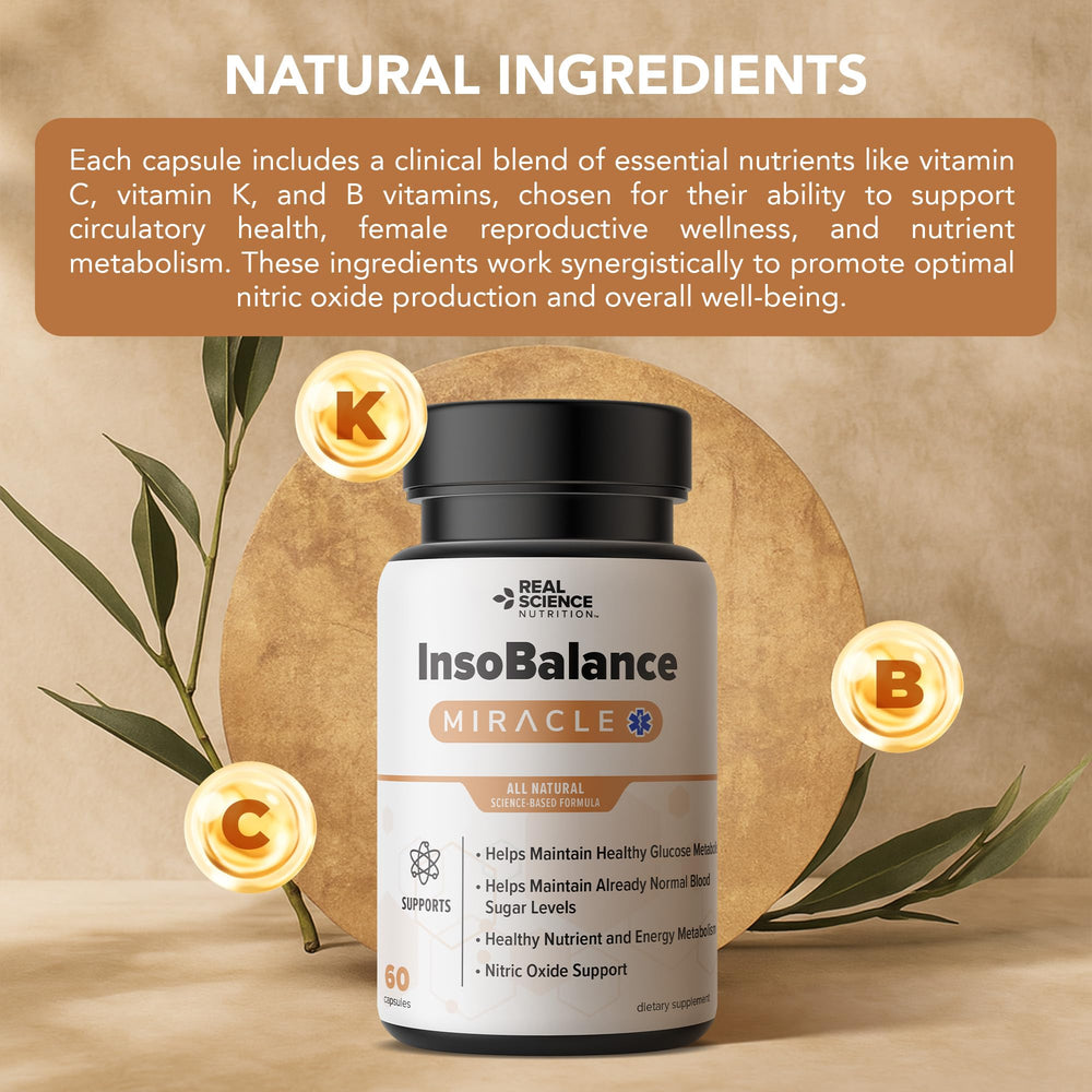 Real Science Nutrition InsoBalance Miracle hero shot emphasizing hormonal rhythm support.