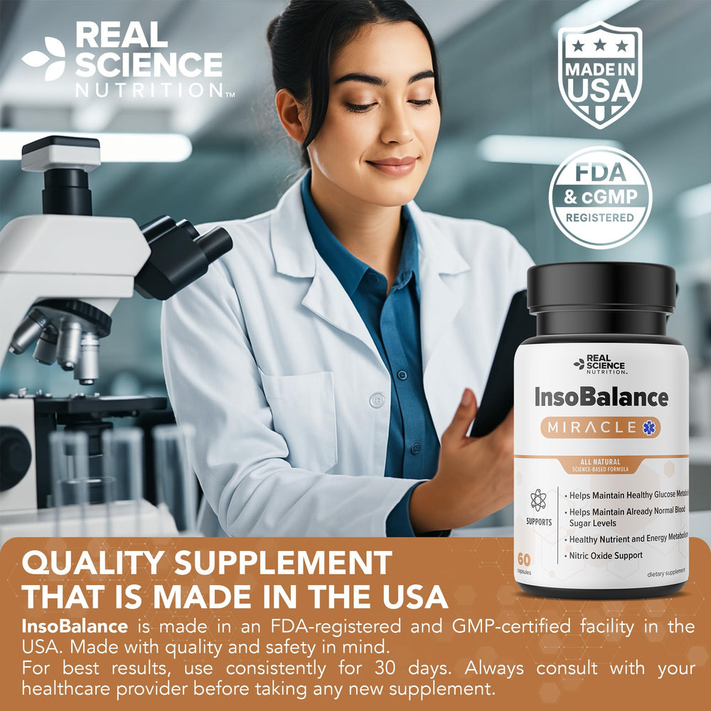Real Science Nutrition InsoBalance Miracle packaging box beside fitness gear.