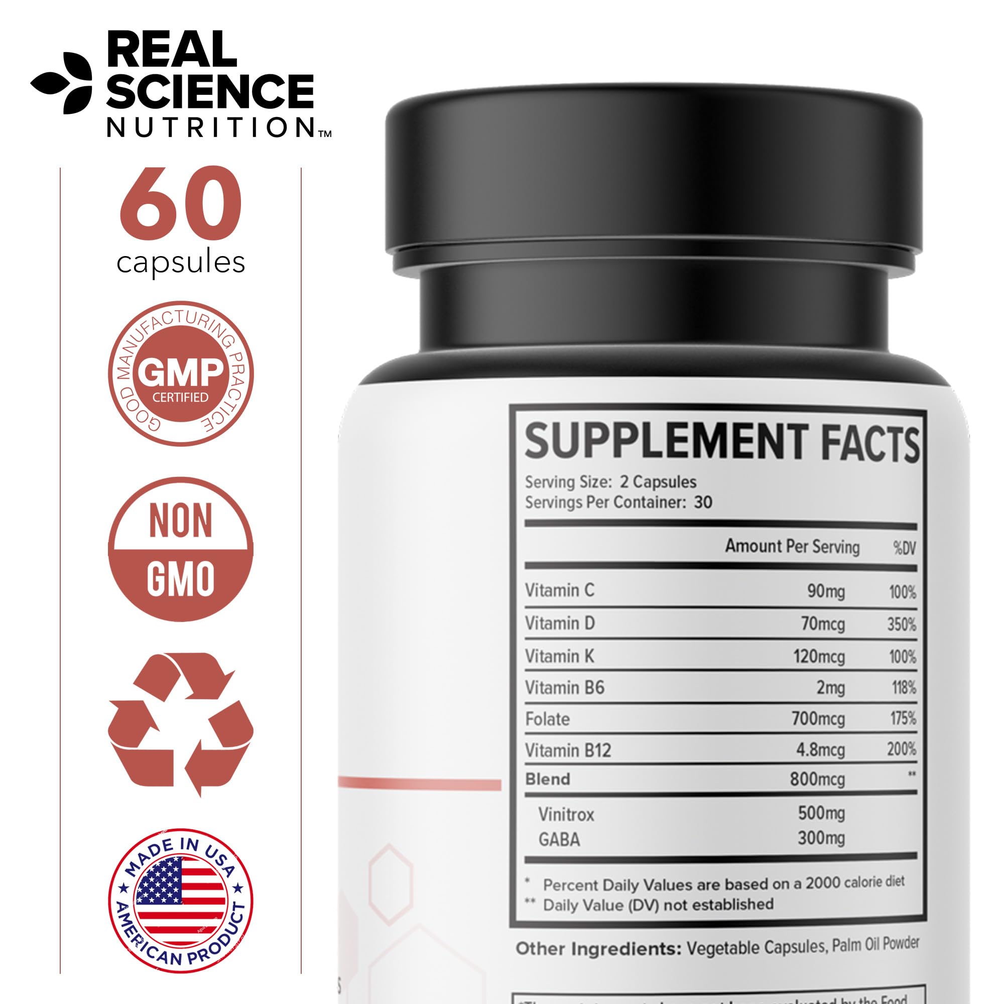Real Science Nutrition Memory Miracle packaging display highlights non-GMO and gluten-free claims.