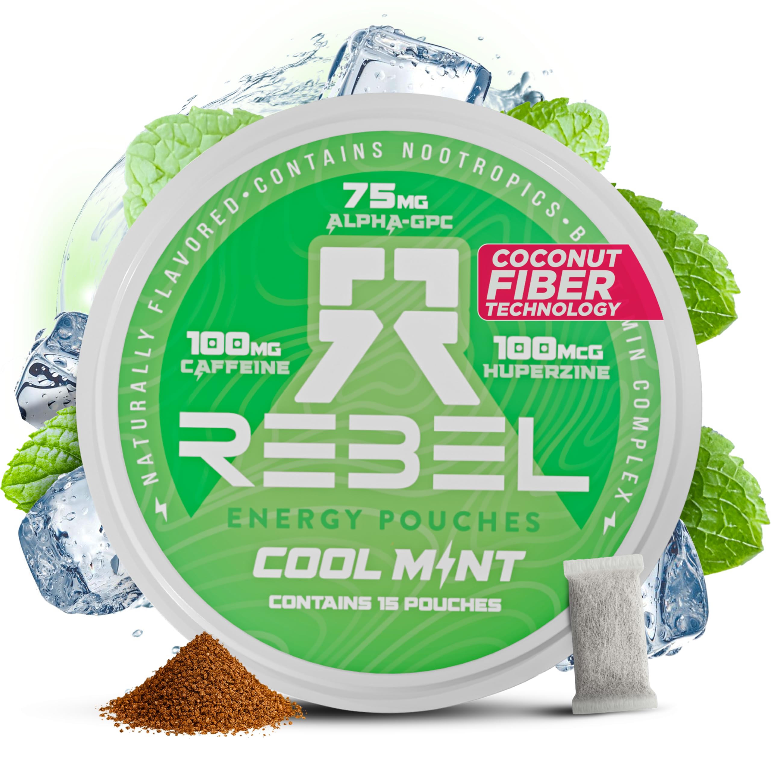Rebel Supplements Nootropic Energy Cool Mint can with sustained caffeine release for steady focus