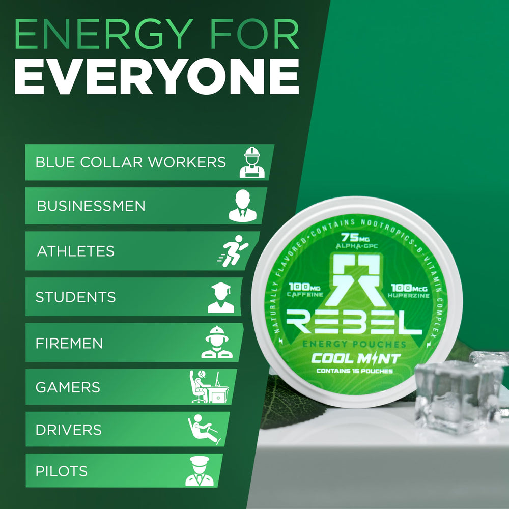 Rebel Supplements On-the-go energy packaging design for pocket-friendly use
