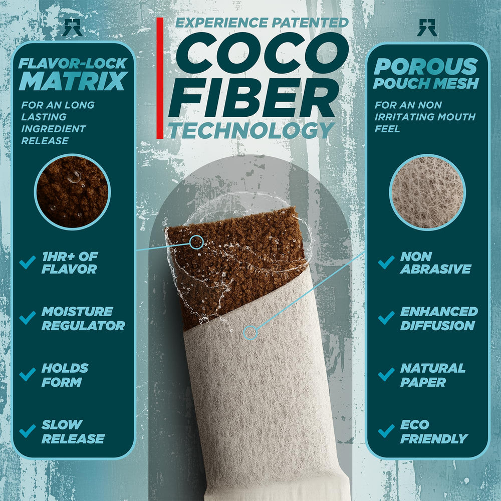 Rebel Supplements Wintergreen nootropic pouch closeup highlights soft coconut-fiber texture for comfortable use.