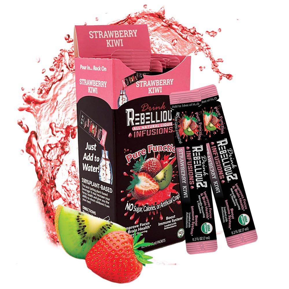 Rebellious Strawberry Kiwi Organic Drink Mix front packaging shows zero-calorie energy option.