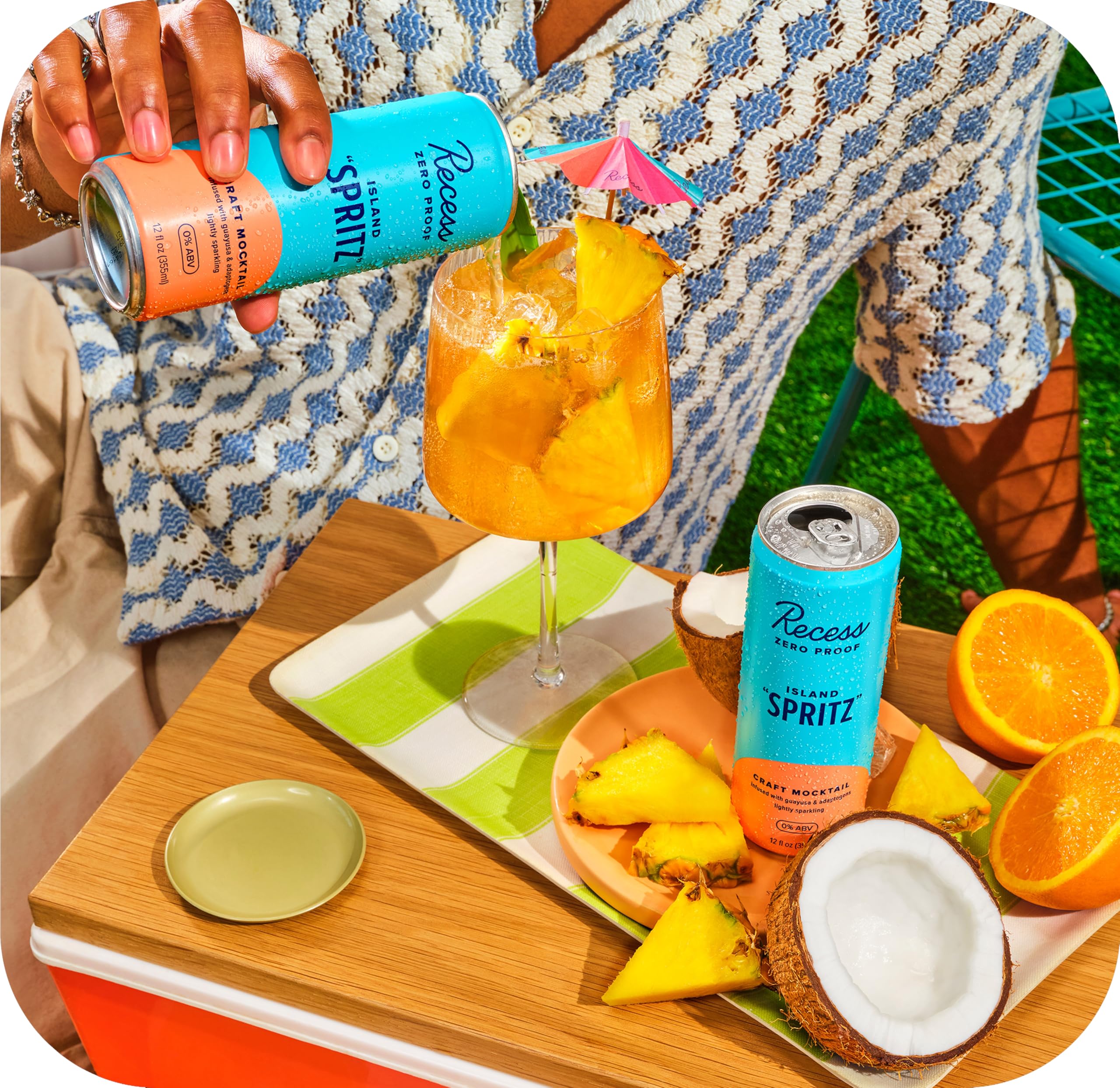 Recess Island Spritz pour showing refreshing tropical aroma for gatherings.