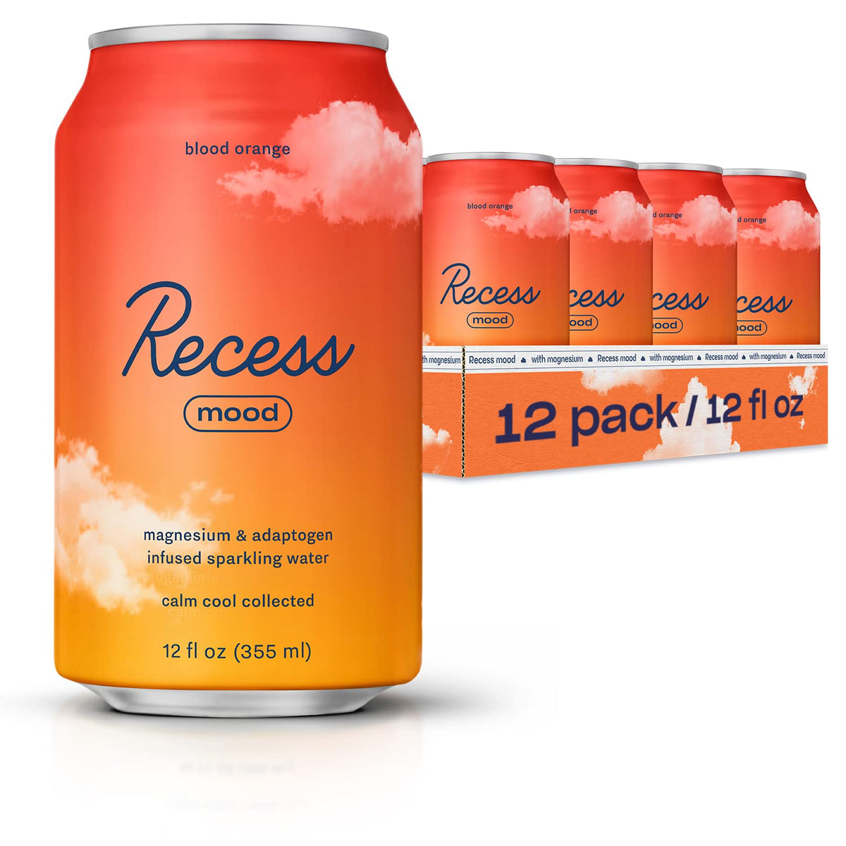 Recess Mood blood orange bottle showing refreshing citrus flavor for unwind moments
