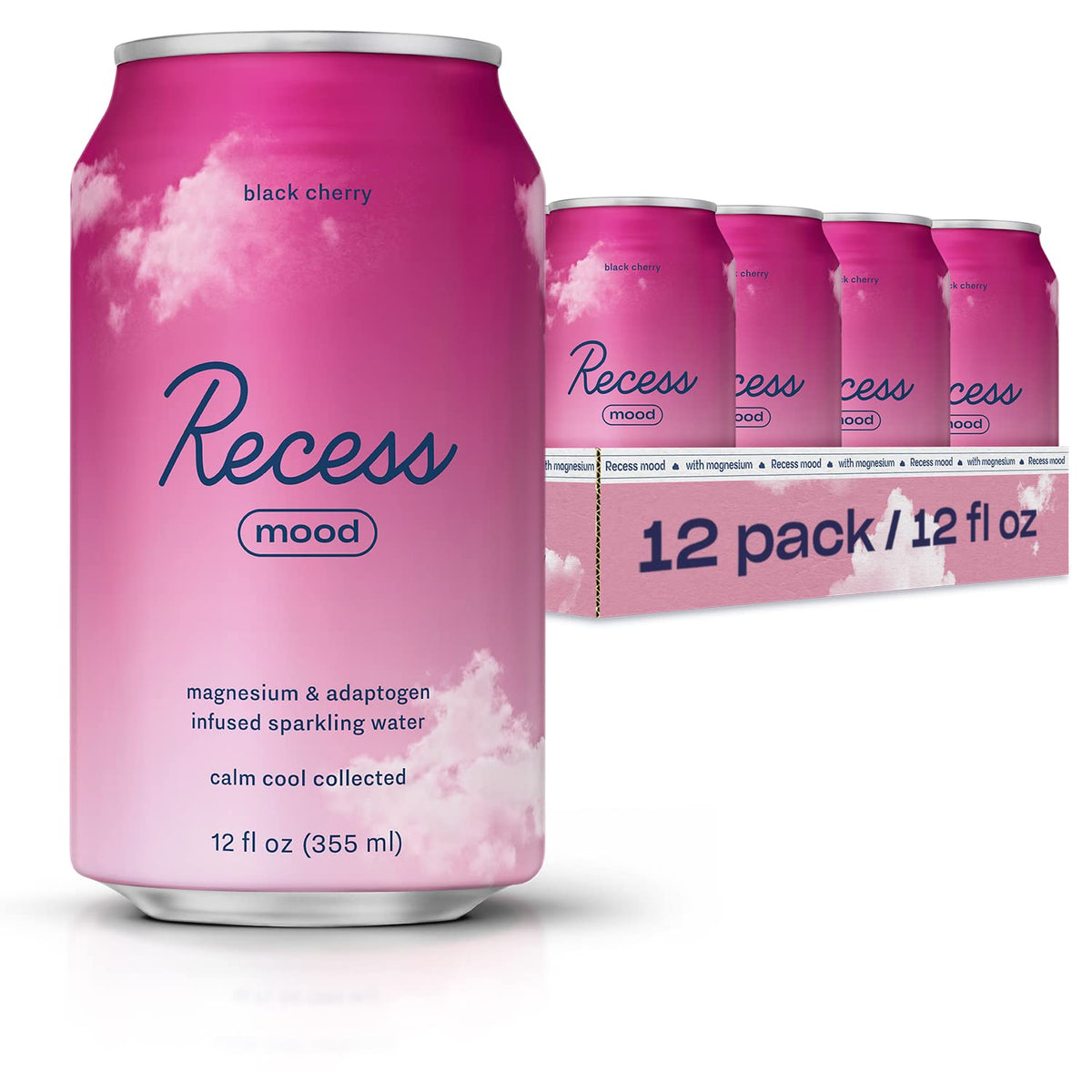 Recess Mood bottle with black cherry front for relaxing evenings to unwind after work.