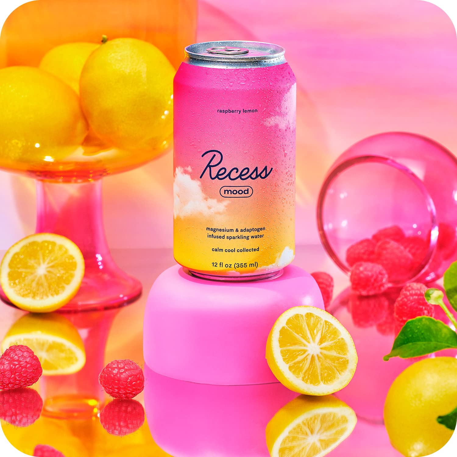 Close-up of raspberries in Recess Mood drink