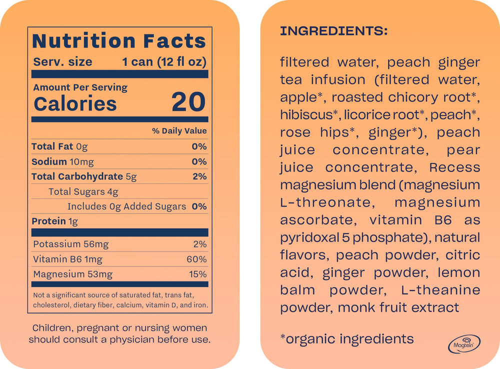 Recess Mood peach-ginger can closeup highlighting sparkling beverage
