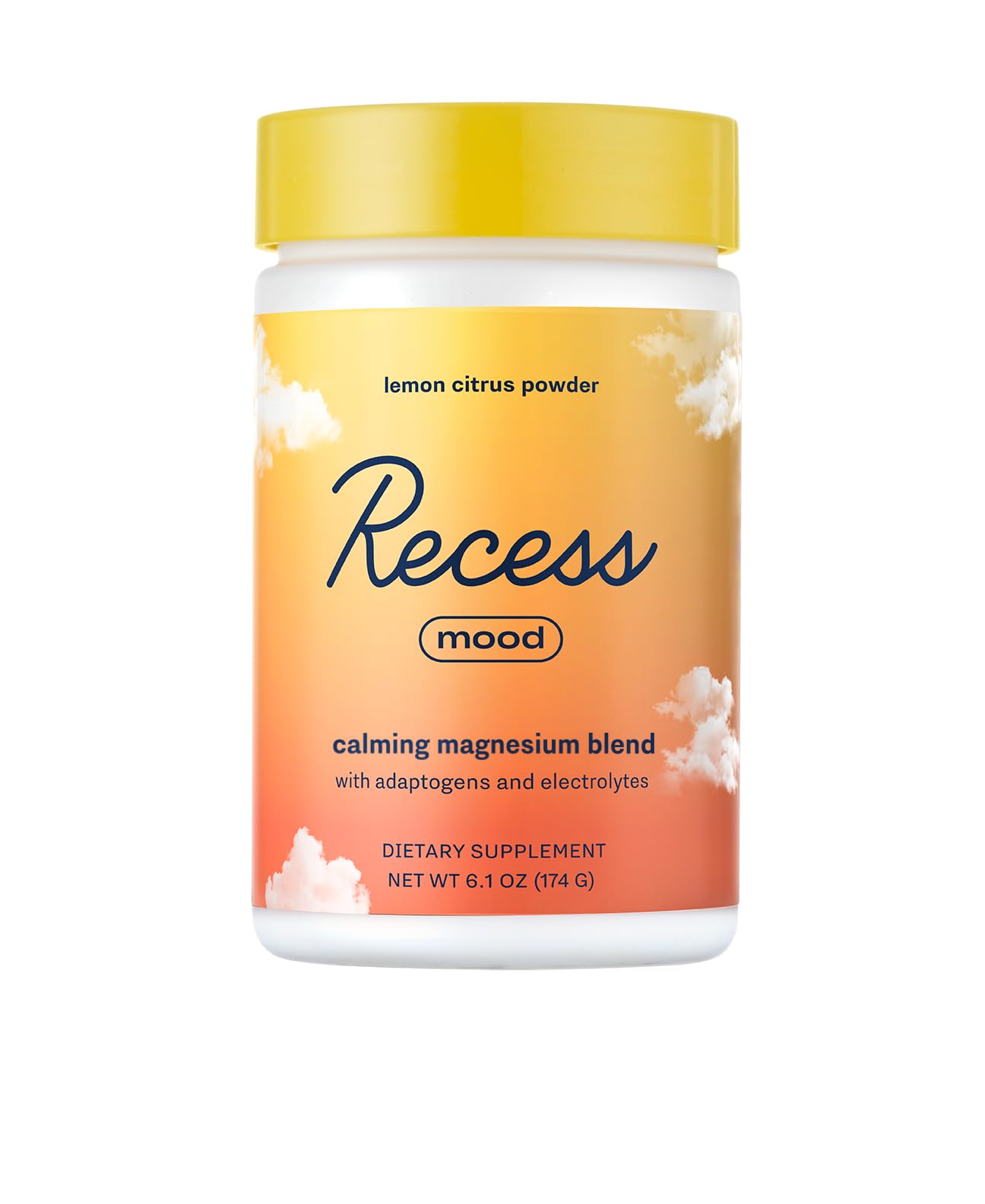 Recess Mood Powder tub with lemon citrus flavor, inviting a calming ritual.