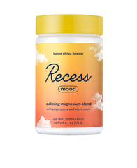 Recess Mood Powder tub with lemon citrus flavor, inviting a calming ritual.