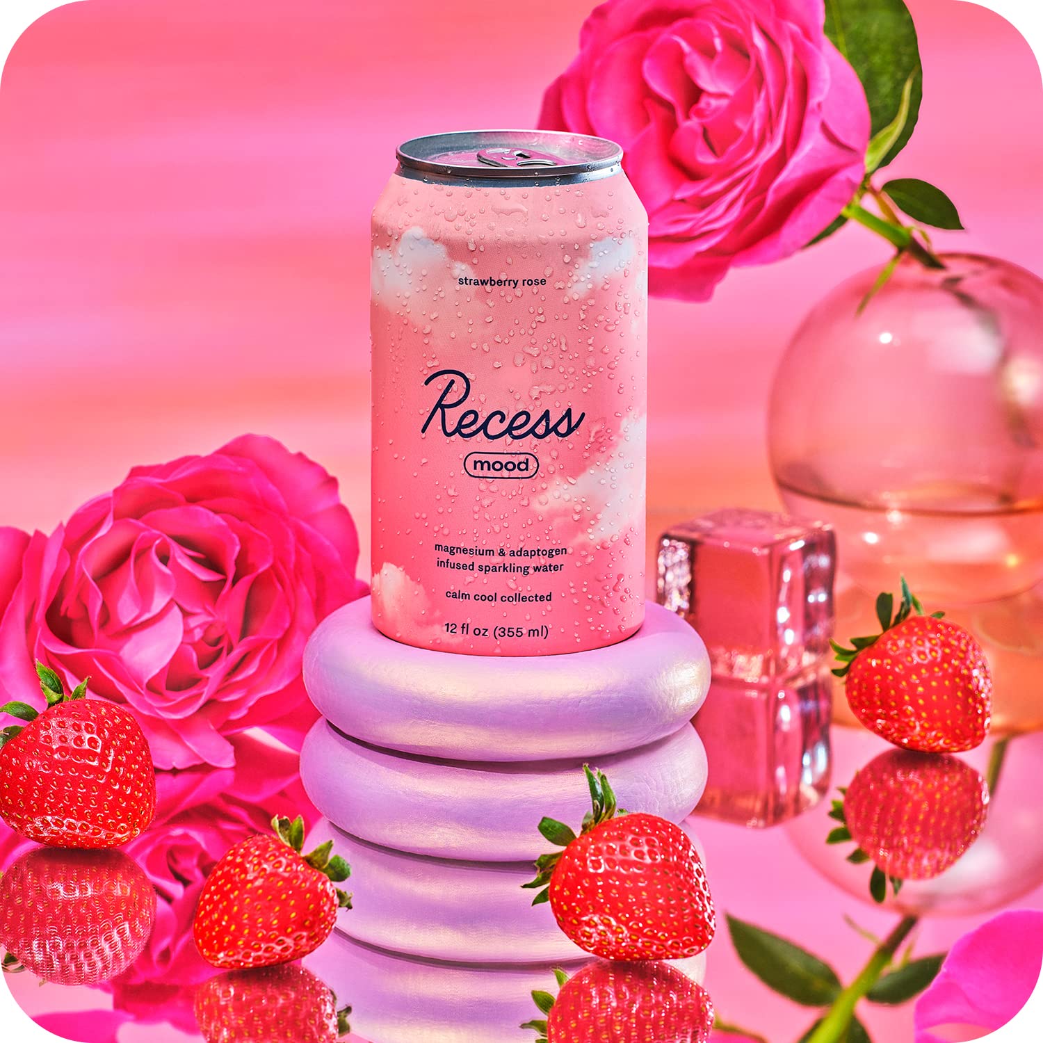 Recess Mood strawberry rose flavor swirls hinting at a comforting soothing sip