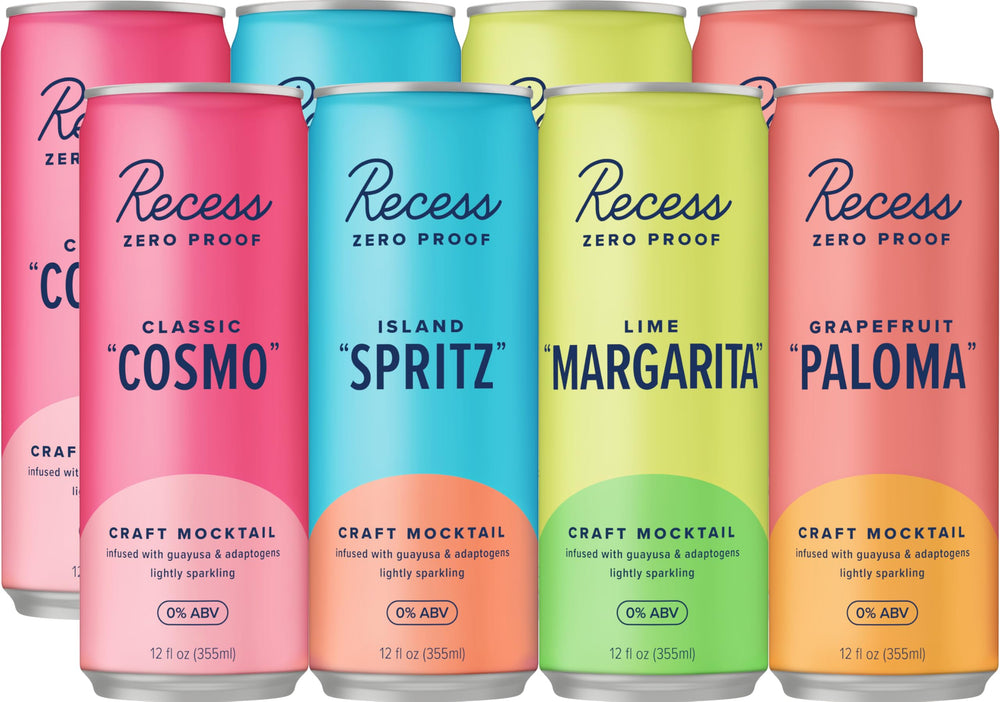 Recess Classic Cosmo bottle poured into a festive glass for alcohol-free social sipping