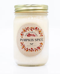 Red Barn Candle Company pumpkin spice jar fills the room with warm autumn aroma.