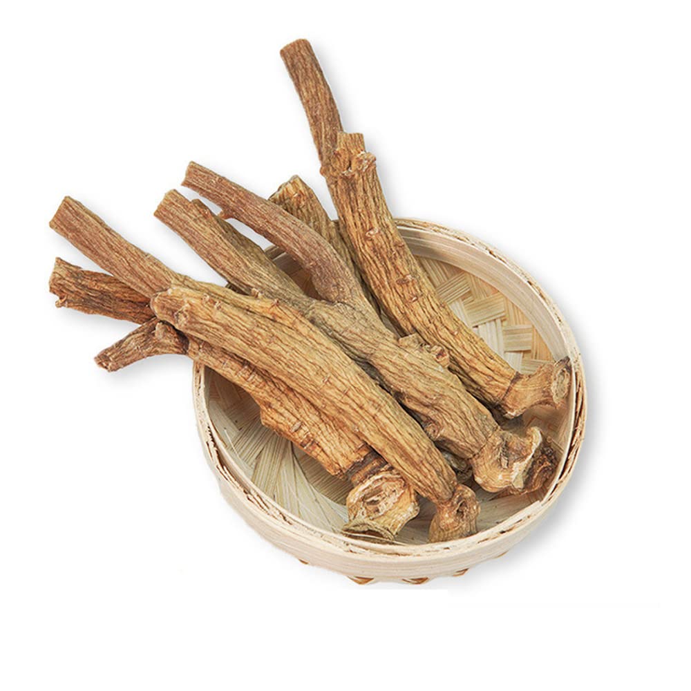 Close-up of premium red ginseng dried root texture and color