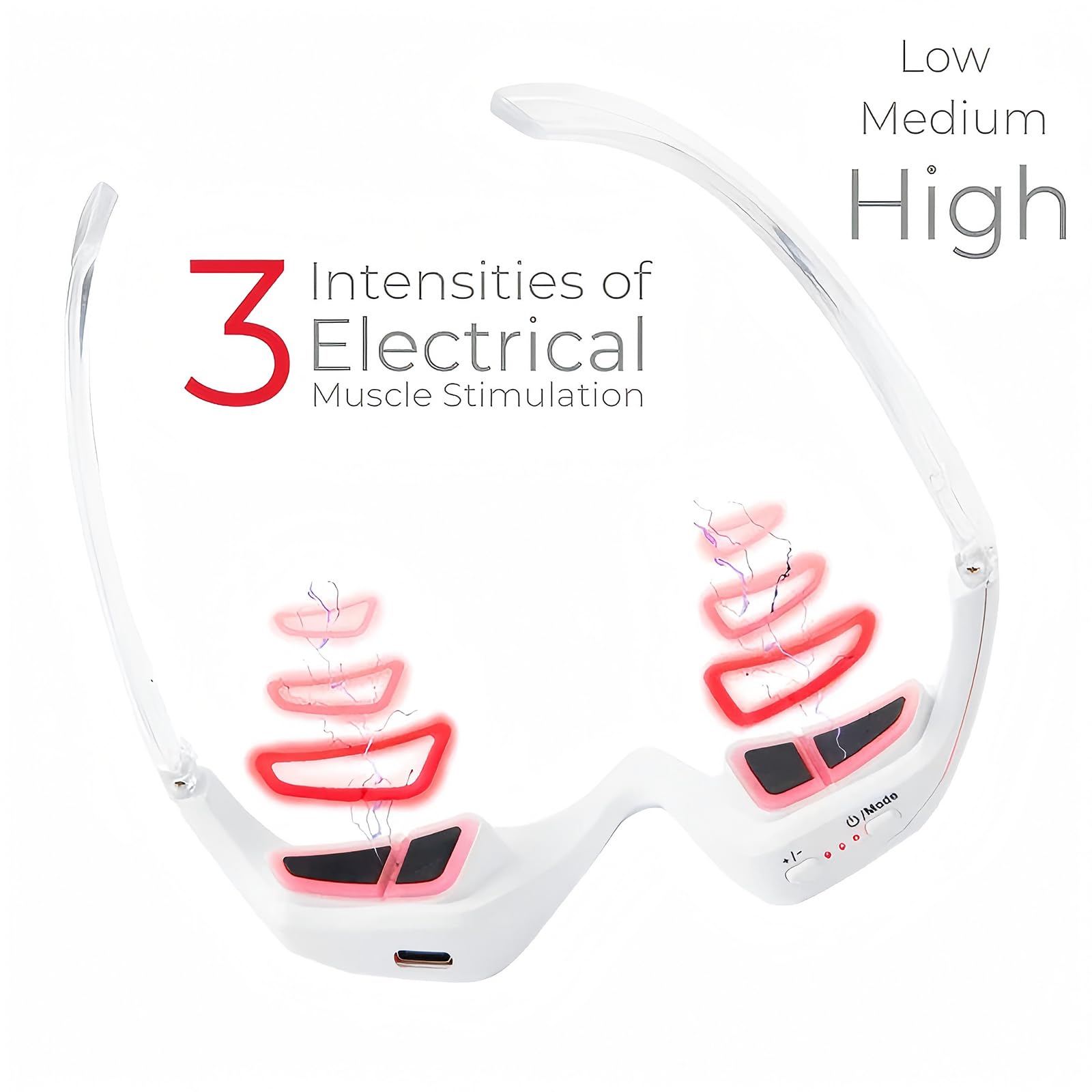 Red light therapy glasses microcurrent massage angle; helps eye area feel refreshed