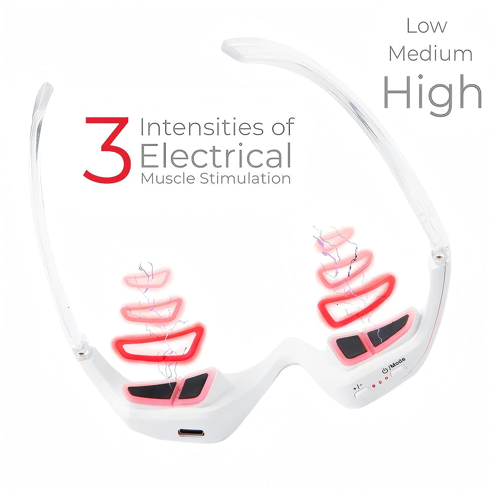 Red light therapy glasses microcurrent massage angle; helps eye area feel refreshed