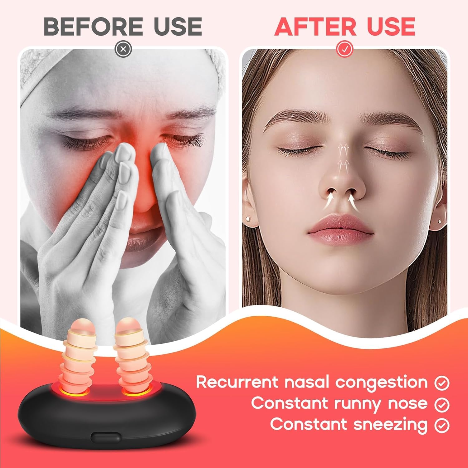 Red Light Therapy for Nose package with two nasal plug sets for flexible use