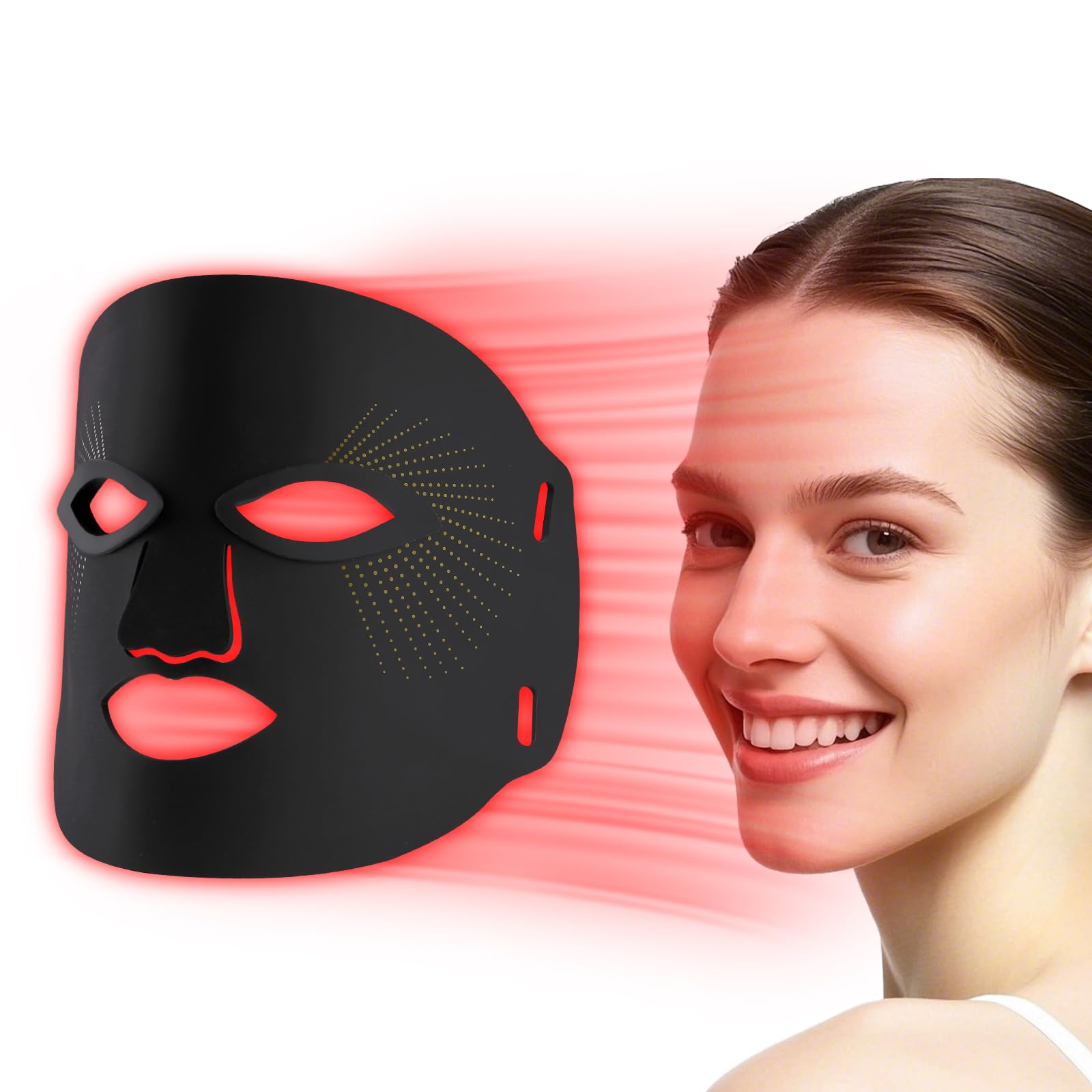 Red Mitochondria red-light mask on full face for at-home skincare convenience