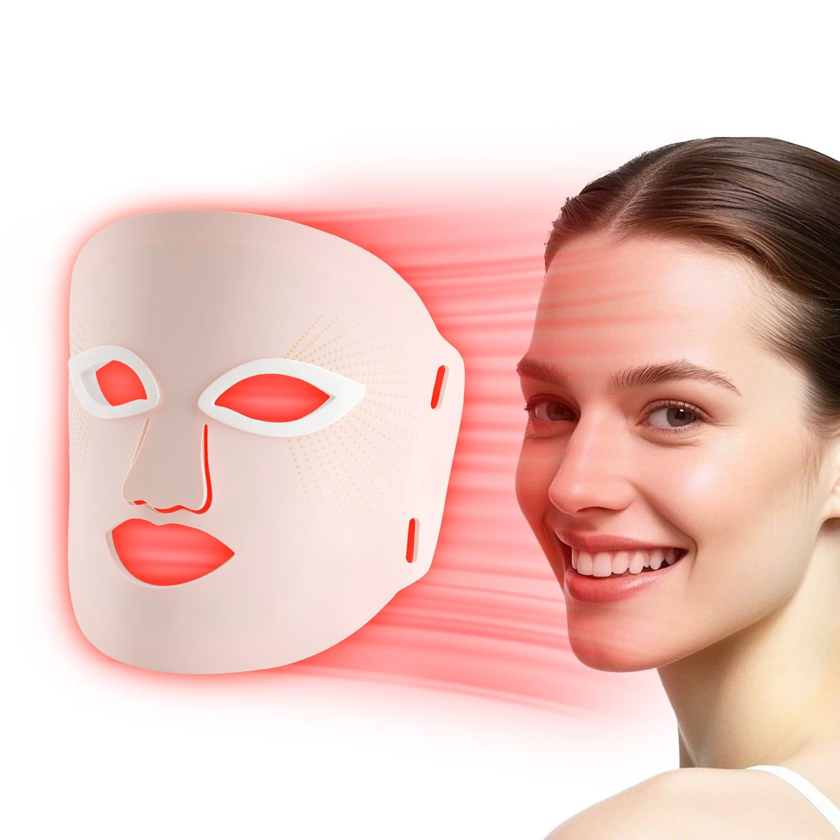 Red Mitochondria red light therapy mask front view with seven color LEDs for at-home care