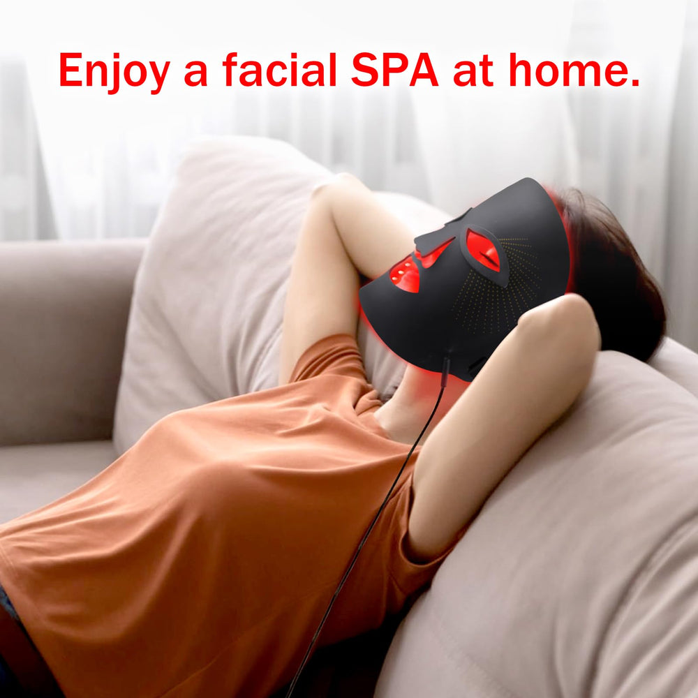 Red Mitochondria mask with remote control enabling easy timed sessions